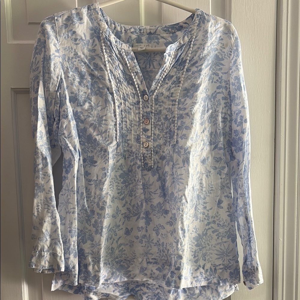 J. Jill Light Blue Floral Blouse XS Petite